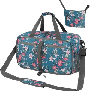 Gym Bag Large Duffle Bag for Women Travel Overnight Weekend Waterproof Hospital Dance Bag Workout Bag with Shoes Compartment (Blue Flowers)