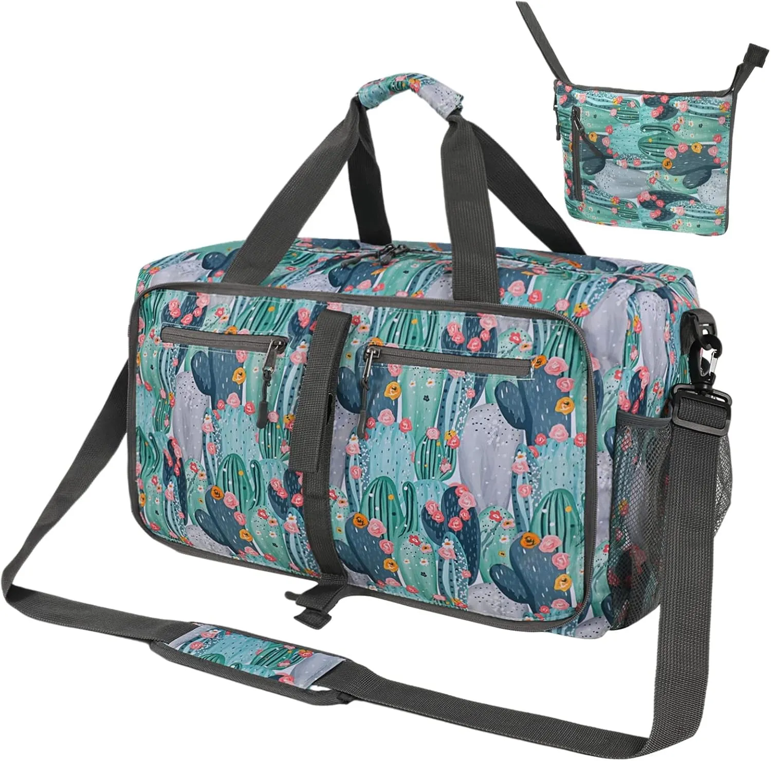 Gym Bag Large Duffle Bag for Women Travel Overnight Weekend Waterproof Hospital Dance Bag Workout Bag with Shoes Compartment (Cactus)