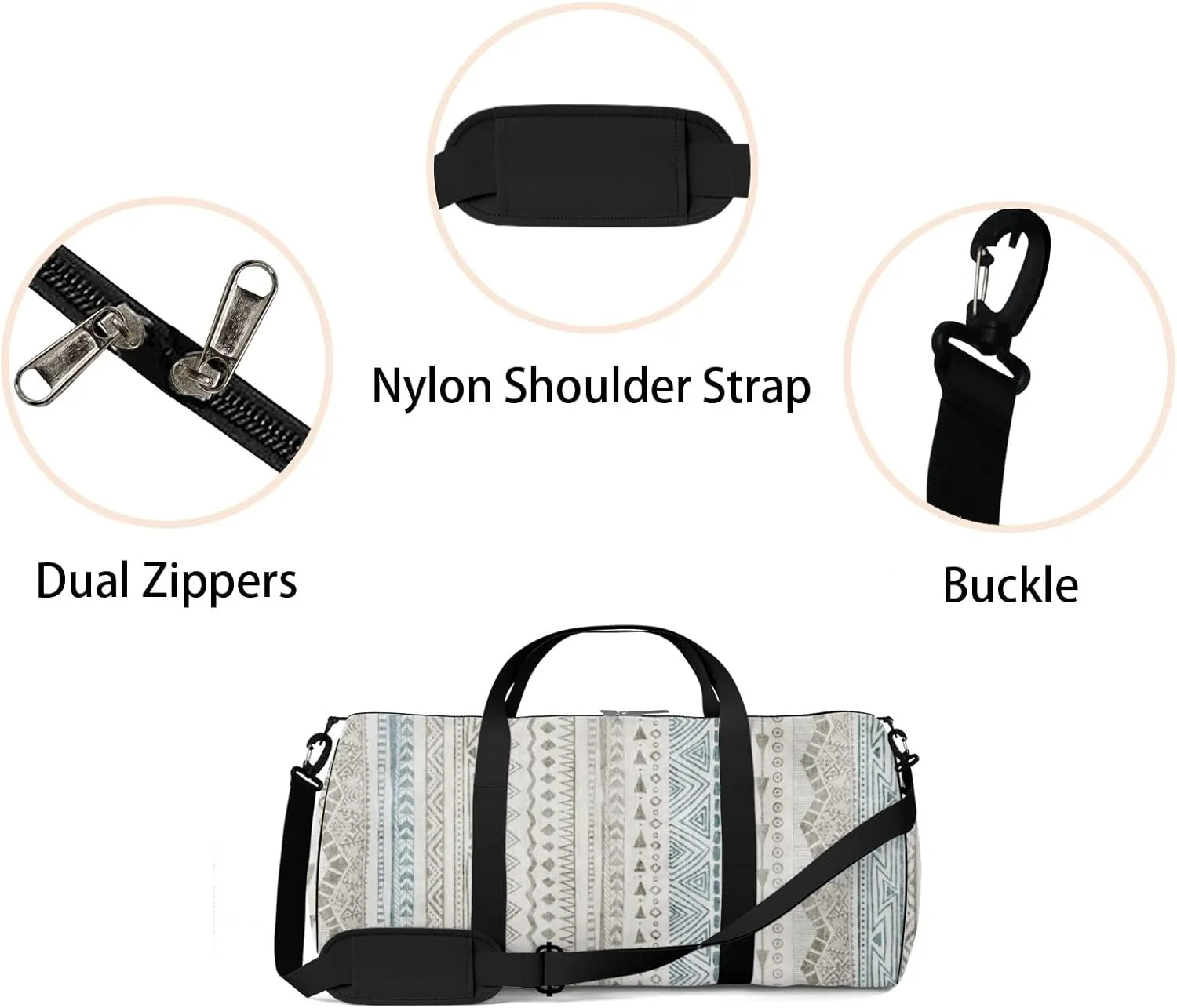 Gym Bag Sports Travel Bag Abstract Stripe Texture Symmetric Geometry Weekender Bags with 2 Side Pocket Lightweight Waterproof Polyester Tote Bag for Swimming Yoga Women Men 9x17.6inch