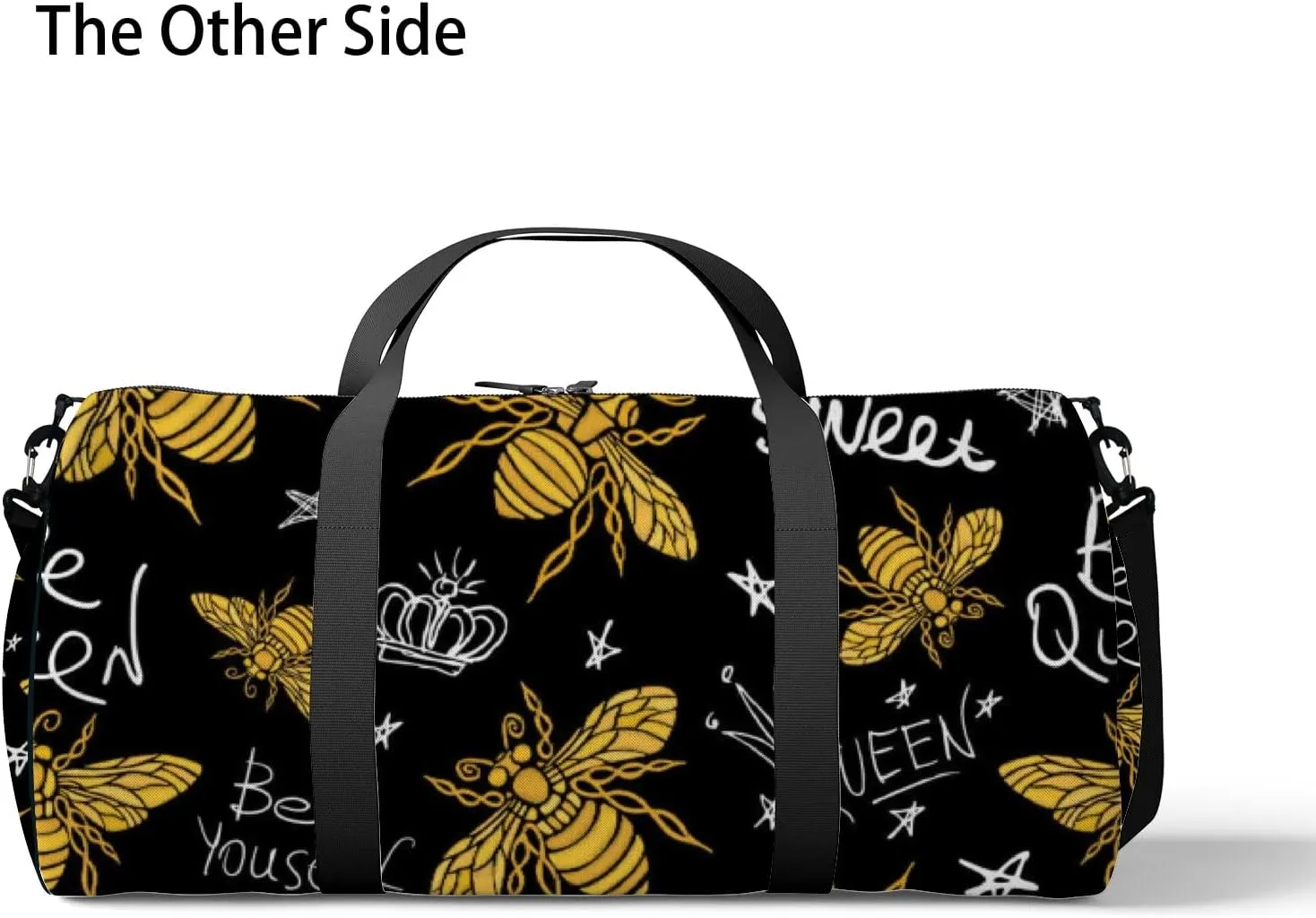 Gym Bag Sports Travel Bag Bees Honey Crown Yellow Weekender Bags with 2 Side Pocket Lightweight Waterproof Polyester Tote Bag for Swimming Yoga Women Men 9x17.6inch
