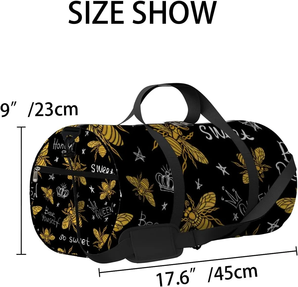 Gym Bag Sports Travel Bag Bees Honey Crown Yellow Weekender Bags with 2 Side Pocket Lightweight Waterproof Polyester Tote Bag for Swimming Yoga Women Men 9x17.6inch