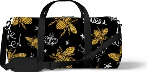Gym Bag Sports Travel Bag Bees Honey Crown Yellow Weekender Bags with 2 Side Pocket Lightweight Waterproof Polyester Tote Bag for Swimming Yoga Women Men 9x17.6inch