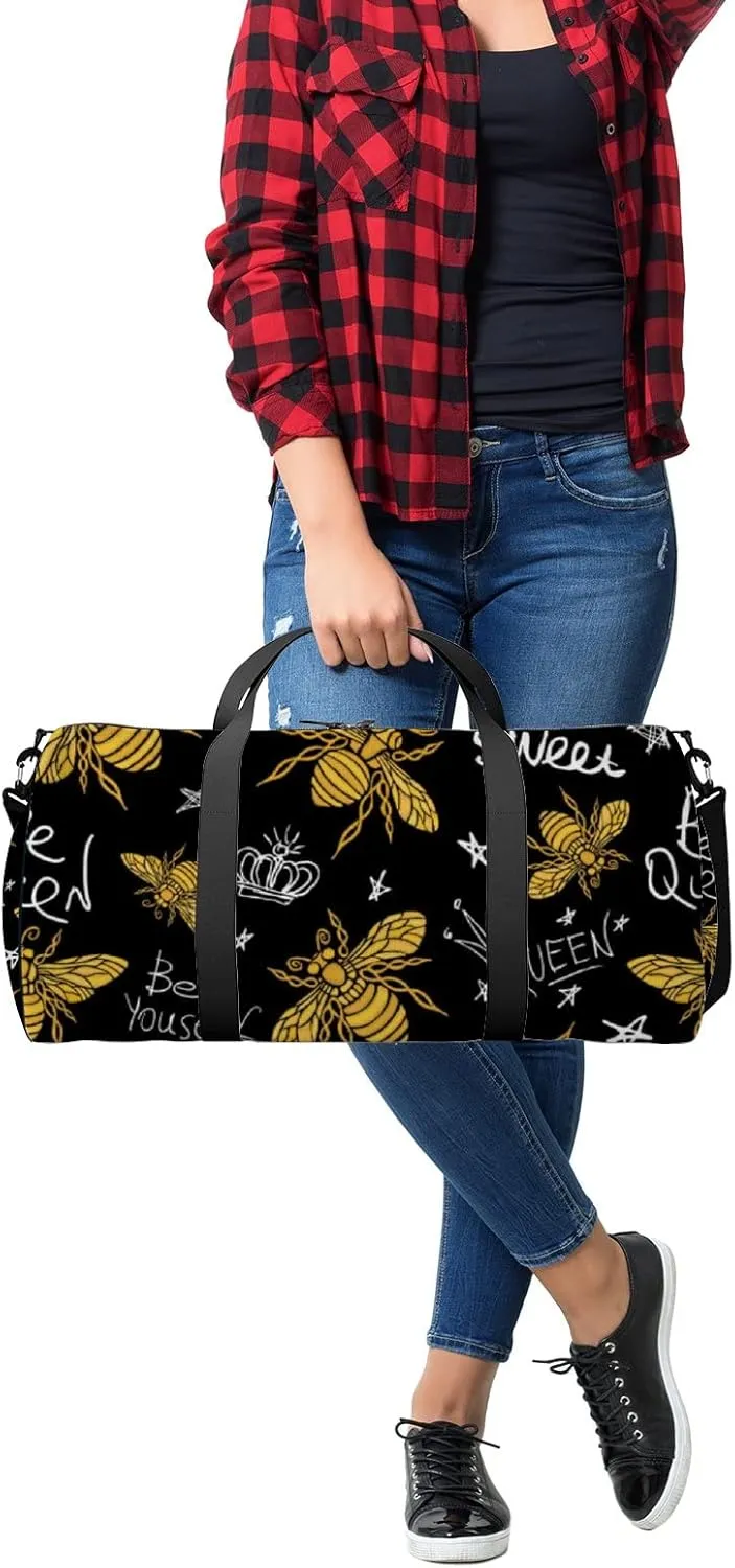 Gym Bag Sports Travel Bag Bees Honey Crown Yellow Weekender Bags with 2 Side Pocket Lightweight Waterproof Polyester Tote Bag for Swimming Yoga Women Men 9x17.6inch