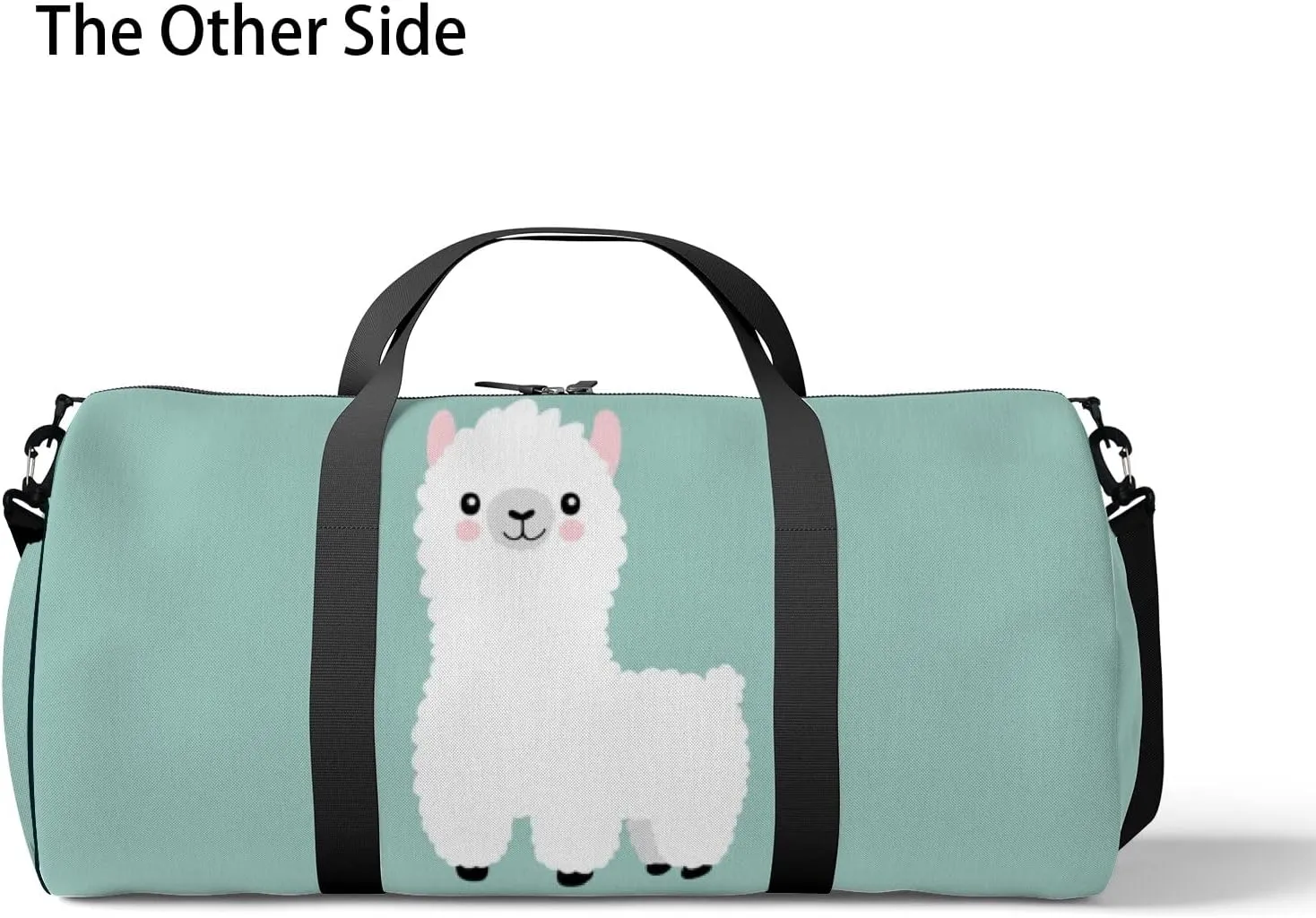 Gym Bag Sports Travel Bag Cute Alpaca White Green Weekender Bags with 2 Side Pocket Lightweight Waterproof Polyester Tote Bag for Swimming Yoga Women Men 9x17.6inch