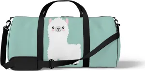 Gym Bag Sports Travel Bag Cute Alpaca White Green Weekender Bags with 2 Side Pocket Lightweight Waterproof Polyester Tote Bag for Swimming Yoga Women Men 9x17.6inch