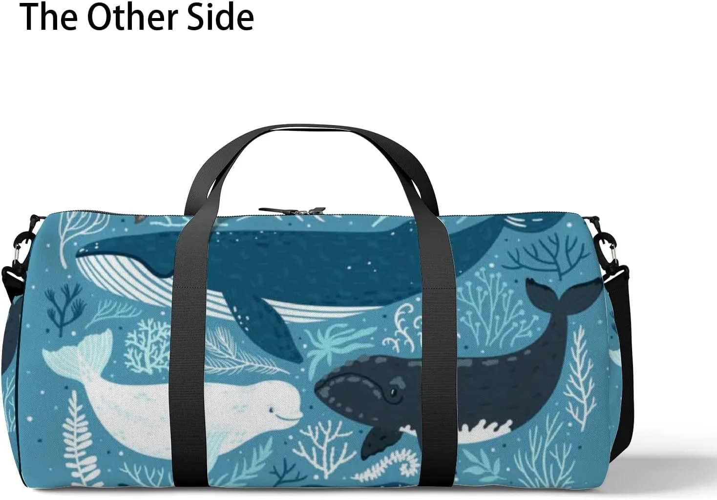 Gym Bag Sports Travel Bag Cute Dolphins Whales Blue Weekender Bags with 2 Side Pocket Lightweight Waterproof Polyester Tote Bag for Swimming Yoga Women Men 9x17.6inch