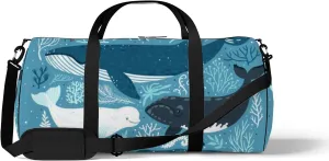 Gym Bag Sports Travel Bag Cute Dolphins Whales Blue Weekender Bags with 2 Side Pocket Lightweight Waterproof Polyester Tote Bag for Swimming Yoga Women Men 9x17.6inch