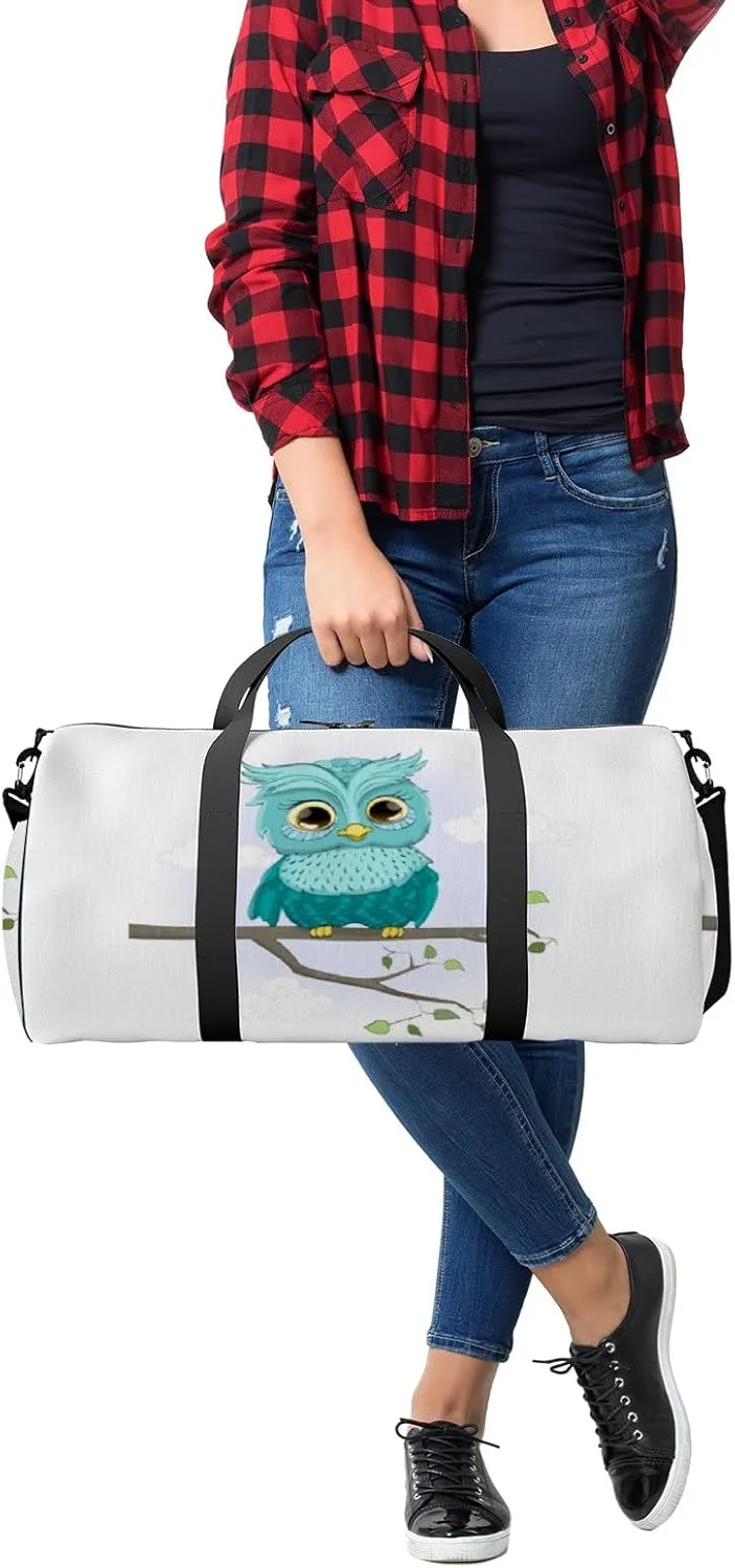 Gym Bag Sports Travel Bag Cute Owl Blue Weekender Bags with 2 Side Pocket Lightweight Waterproof Polyester Tote Bag for Swimming Yoga Women Men 9x17.6inch