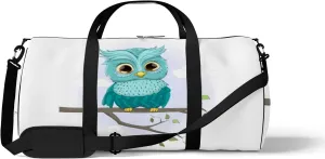 Gym Bag Sports Travel Bag Cute Owl Blue Weekender Bags with 2 Side Pocket Lightweight Waterproof Polyester Tote Bag for Swimming Yoga Women Men 9x17.6inch