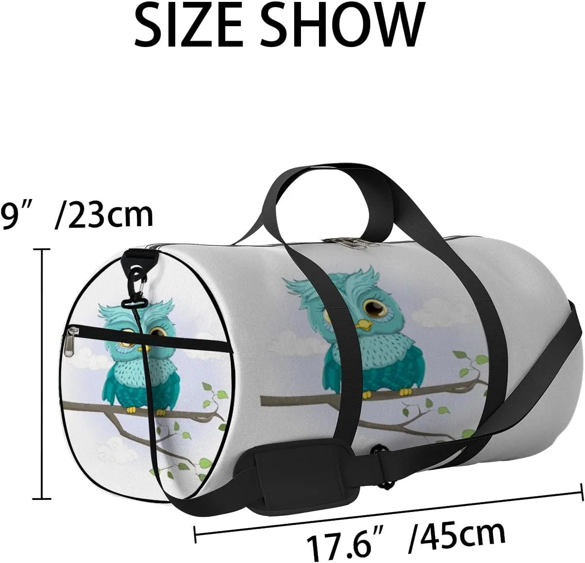 Gym Bag Sports Travel Bag Cute Owl Blue Weekender Bags with 2 Side Pocket Lightweight Waterproof Polyester Tote Bag for Swimming Yoga Women Men 9x17.6inch