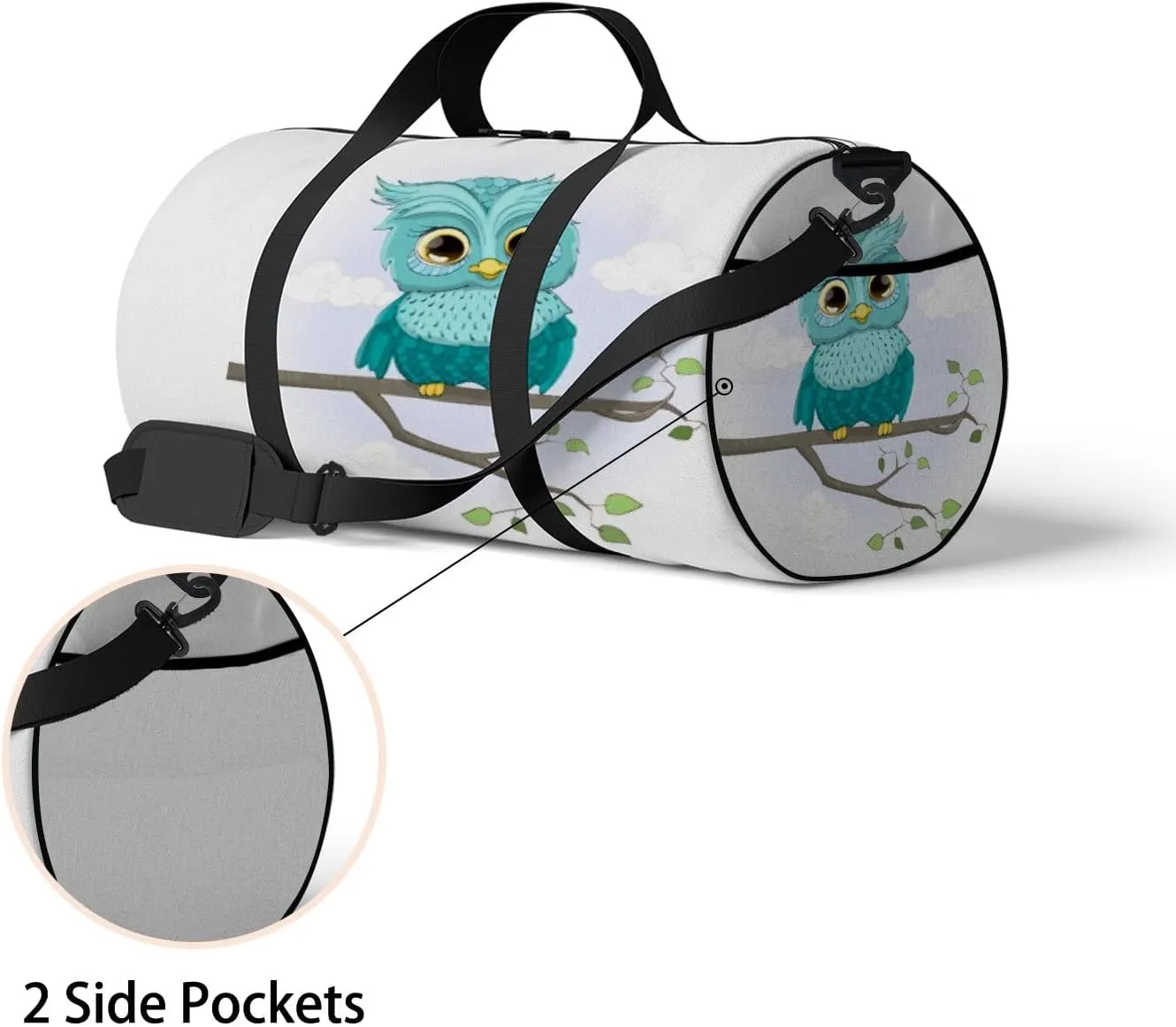 Gym Bag Sports Travel Bag Cute Owl Blue Weekender Bags with 2 Side Pocket Lightweight Waterproof Polyester Tote Bag for Swimming Yoga Women Men 9x17.6inch