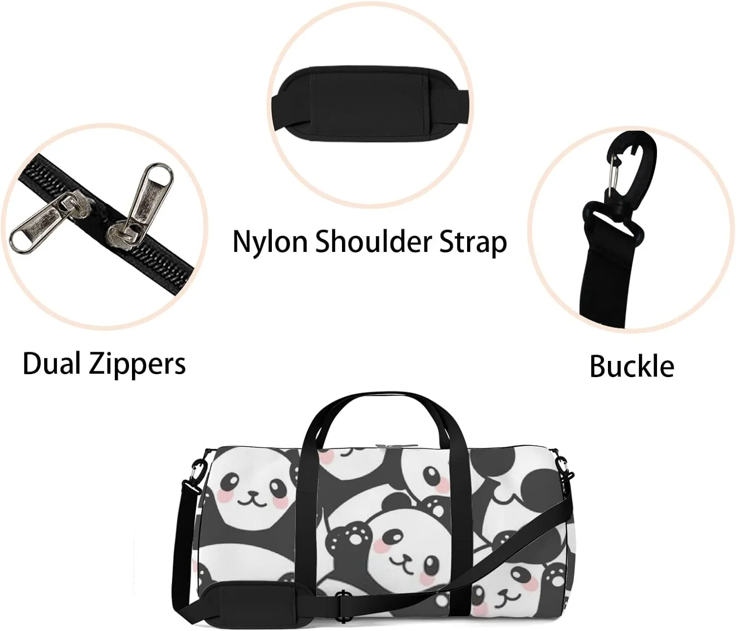 Gym Bag Sports Travel Bag Cute Panda White Blue Weekender Bags with 2 Side Pocket Lightweight Waterproof Polyester Tote Bag for Swimming Yoga Women Men 9x17.6inch