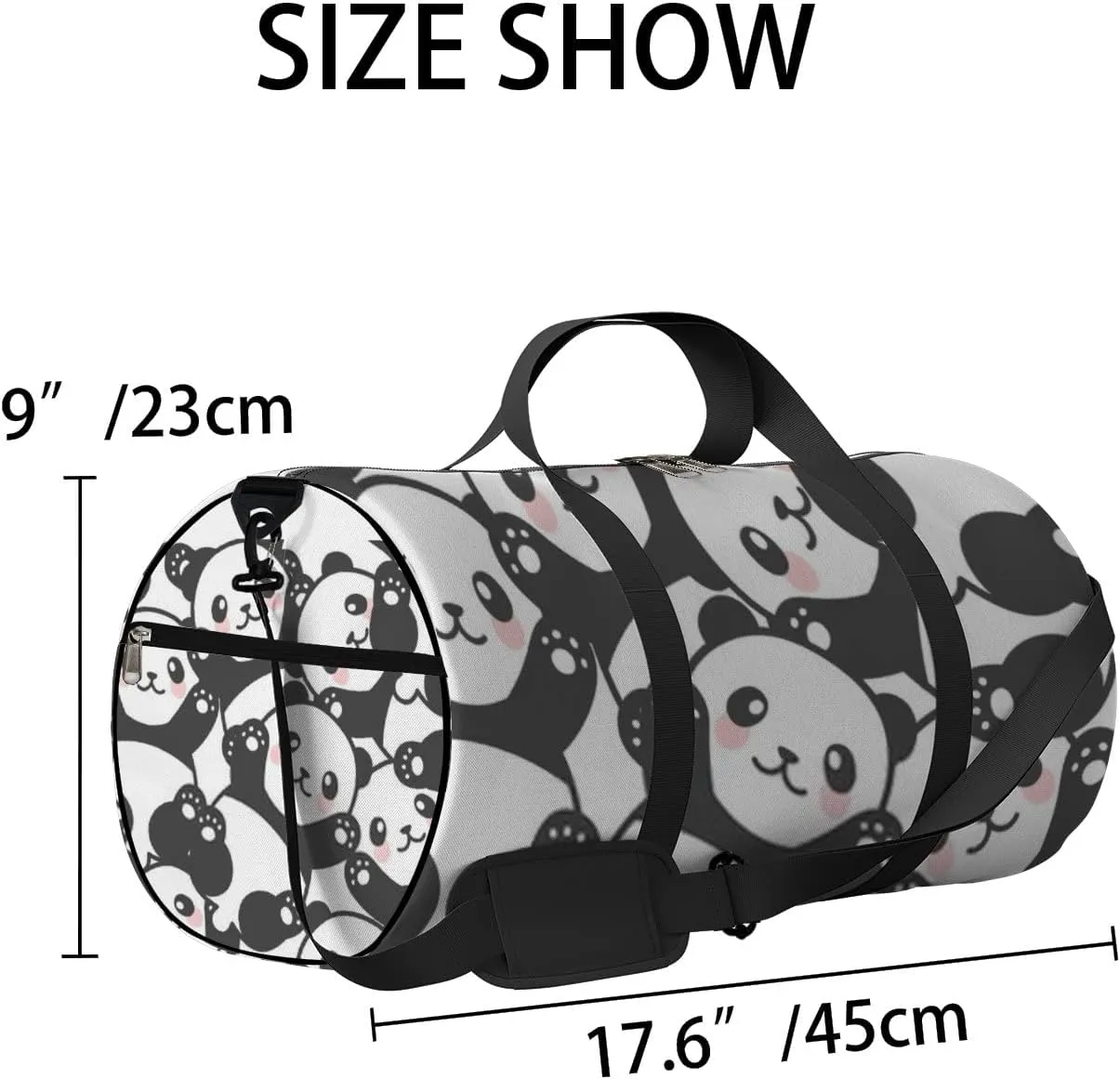 Gym Bag Sports Travel Bag Cute Panda White Blue Weekender Bags with 2 Side Pocket Lightweight Waterproof Polyester Tote Bag for Swimming Yoga Women Men 9x17.6inch