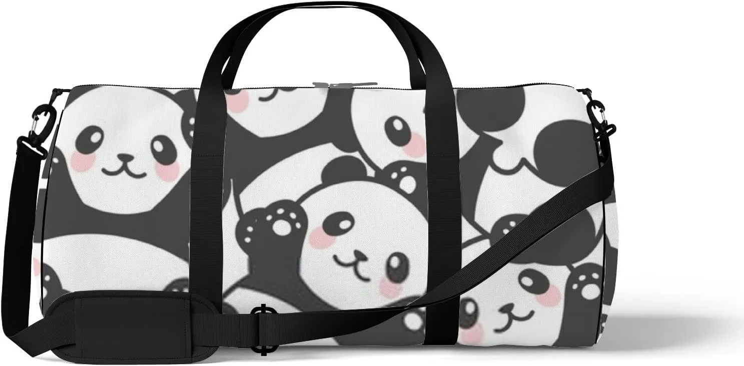 Gym Bag Sports Travel Bag Cute Panda White Blue Weekender Bags with 2 Side Pocket Lightweight Waterproof Polyester Tote Bag for Swimming Yoga Women Men 9x17.6inch