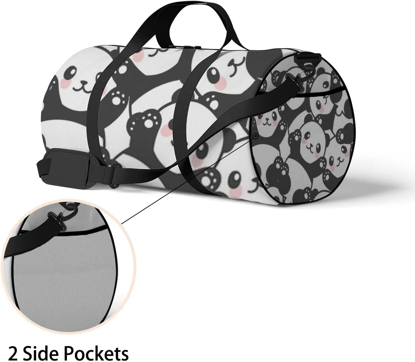 Gym Bag Sports Travel Bag Cute Panda White Blue Weekender Bags with 2 Side Pocket Lightweight Waterproof Polyester Tote Bag for Swimming Yoga Women Men 9x17.6inch