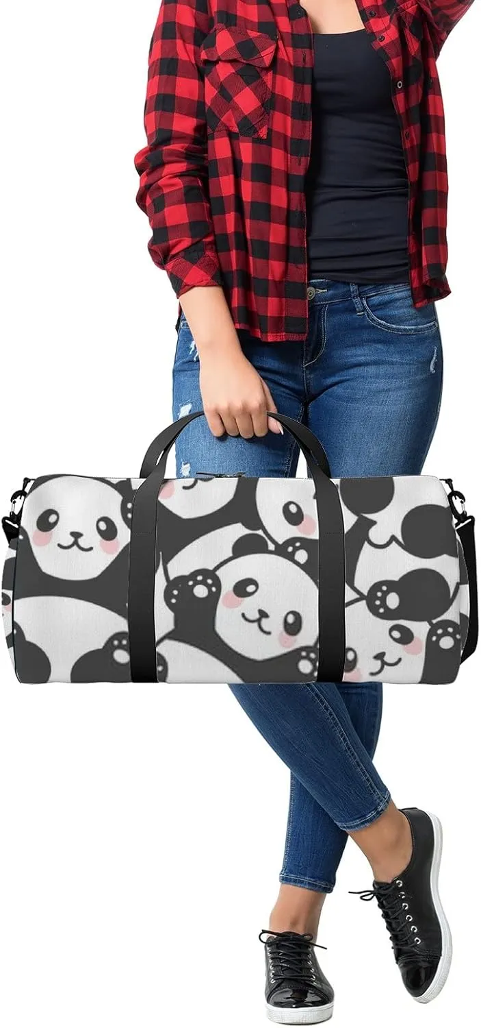 Gym Bag Sports Travel Bag Cute Panda White Blue Weekender Bags with 2 Side Pocket Lightweight Waterproof Polyester Tote Bag for Swimming Yoga Women Men 9x17.6inch