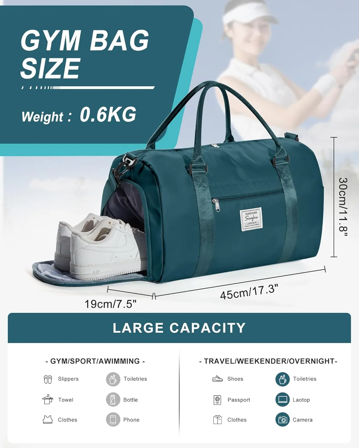 Gym Bag Womens Mens with Shoes Compartment and Wet Pocket Travel Duffel Bag for Women for Plane Sport Gym Tote Bags with Toiletry Bag Waterproof Weekend Overnight Bag Carry on Bag Hospital Holdalls