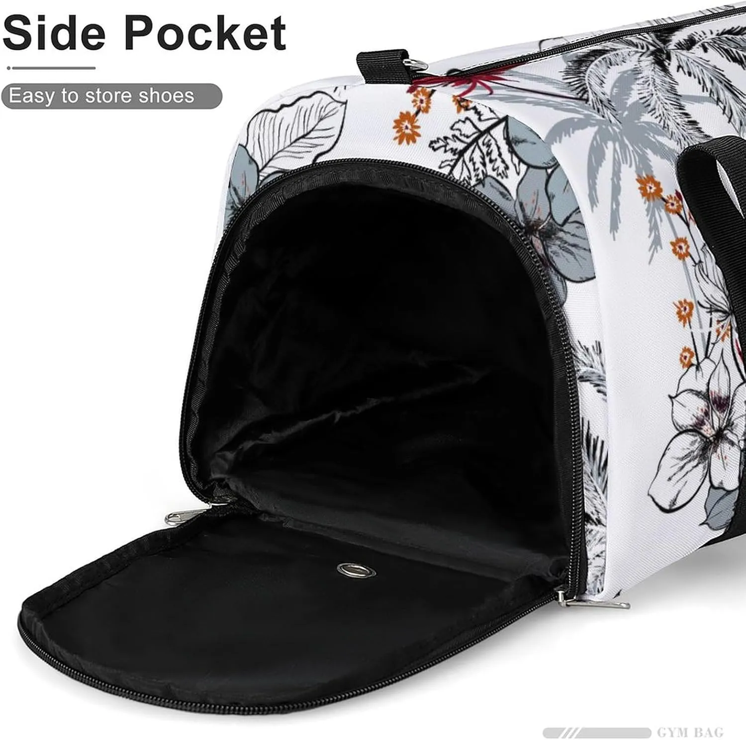 Gym Duffel Bag with Shoe Compartment Wet Pocket, Flora White Travel Bag for Men Women