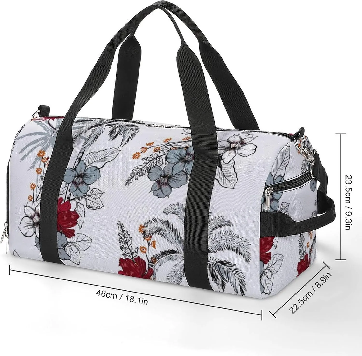 Gym Duffel Bag with Shoe Compartment Wet Pocket, Flora White Travel Bag for Men Women