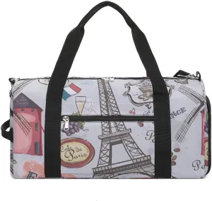 Gym Duffel Bag with Shoe Compartment Wet Pocket, Sights of Paris Travel Bag for Men Women