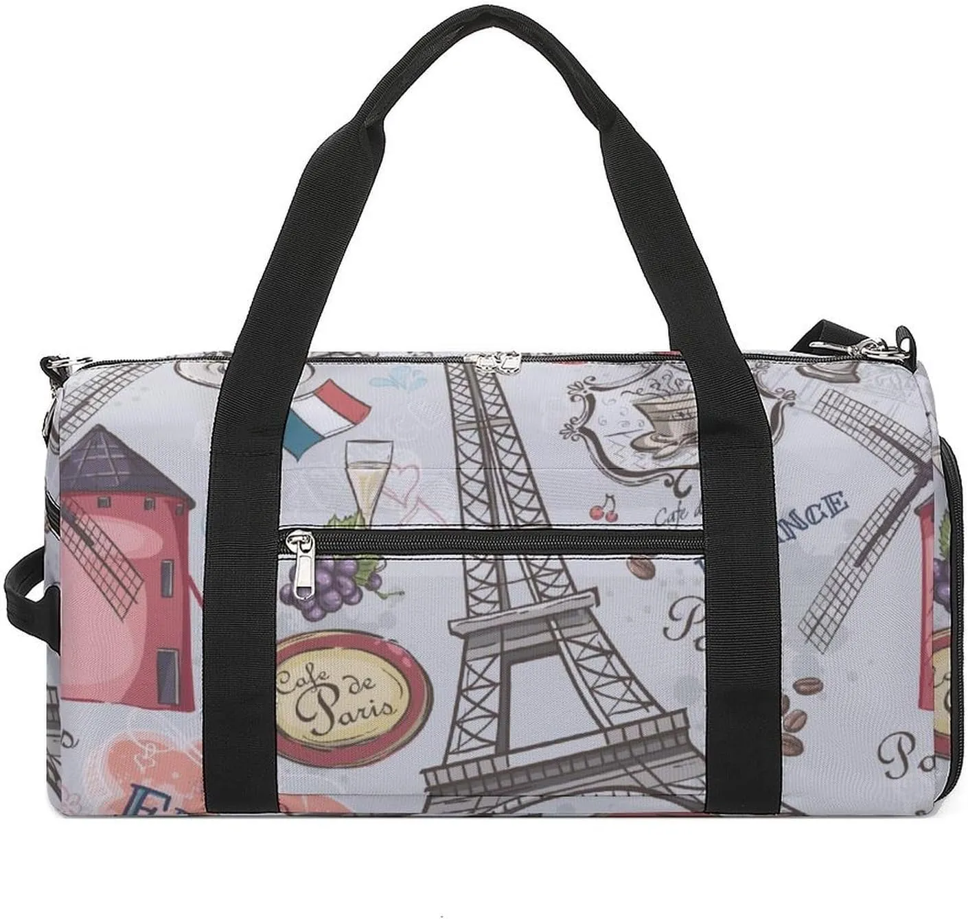 Gym Duffel Bag with Shoe Compartment Wet Pocket, Sights of Paris Travel Bag for Men Women