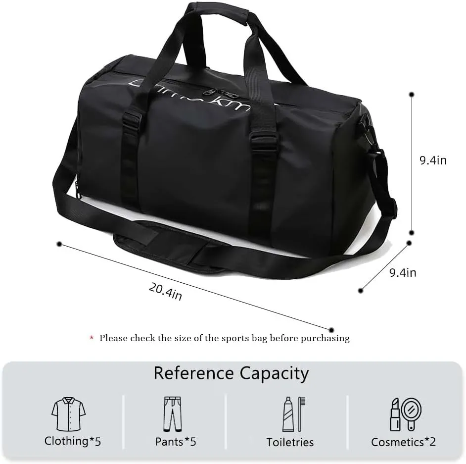 Gym Duffle Bag for Men Women with Shoe and Wet Compartment Sport Workout Waterproof Bags Large for Fitness Yoga Swimming Traveling Duffel (Black)