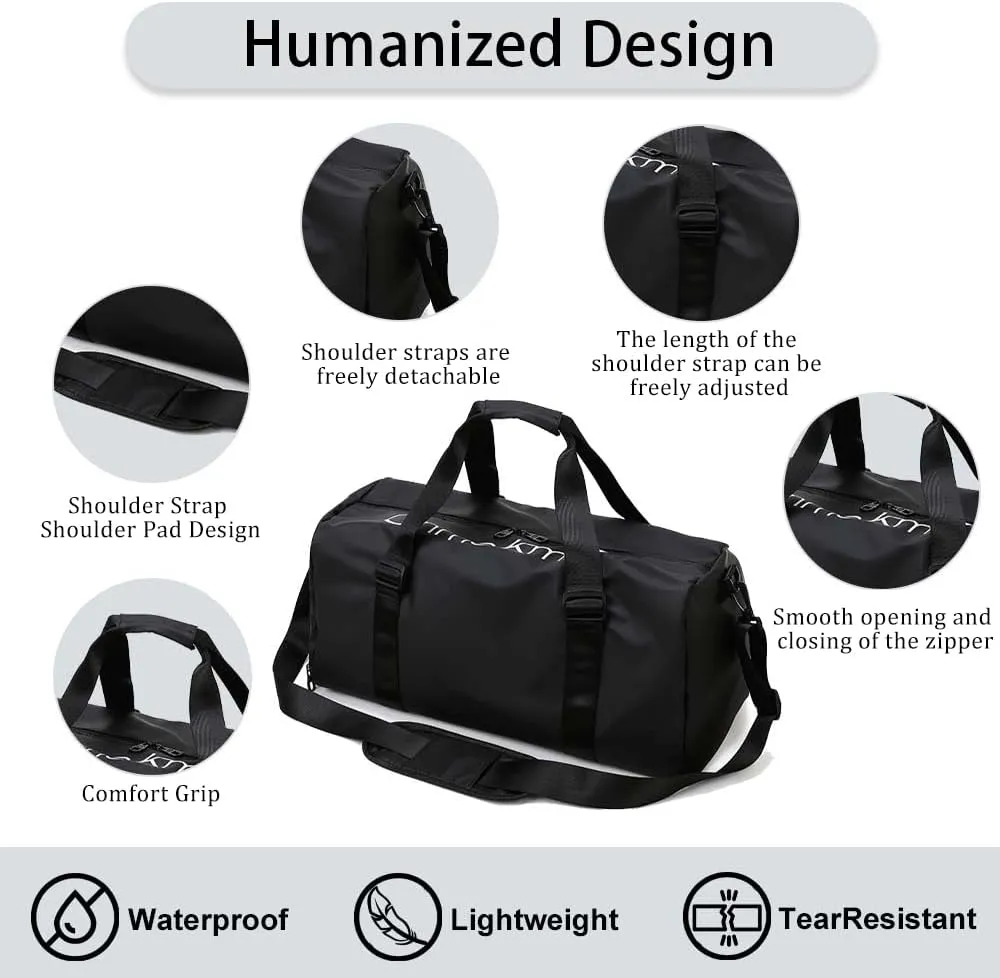 Gym Duffle Bag for Men Women with Shoe and Wet Compartment Sport Workout Waterproof Bags Large for Fitness Yoga Swimming Traveling Duffel (Black)