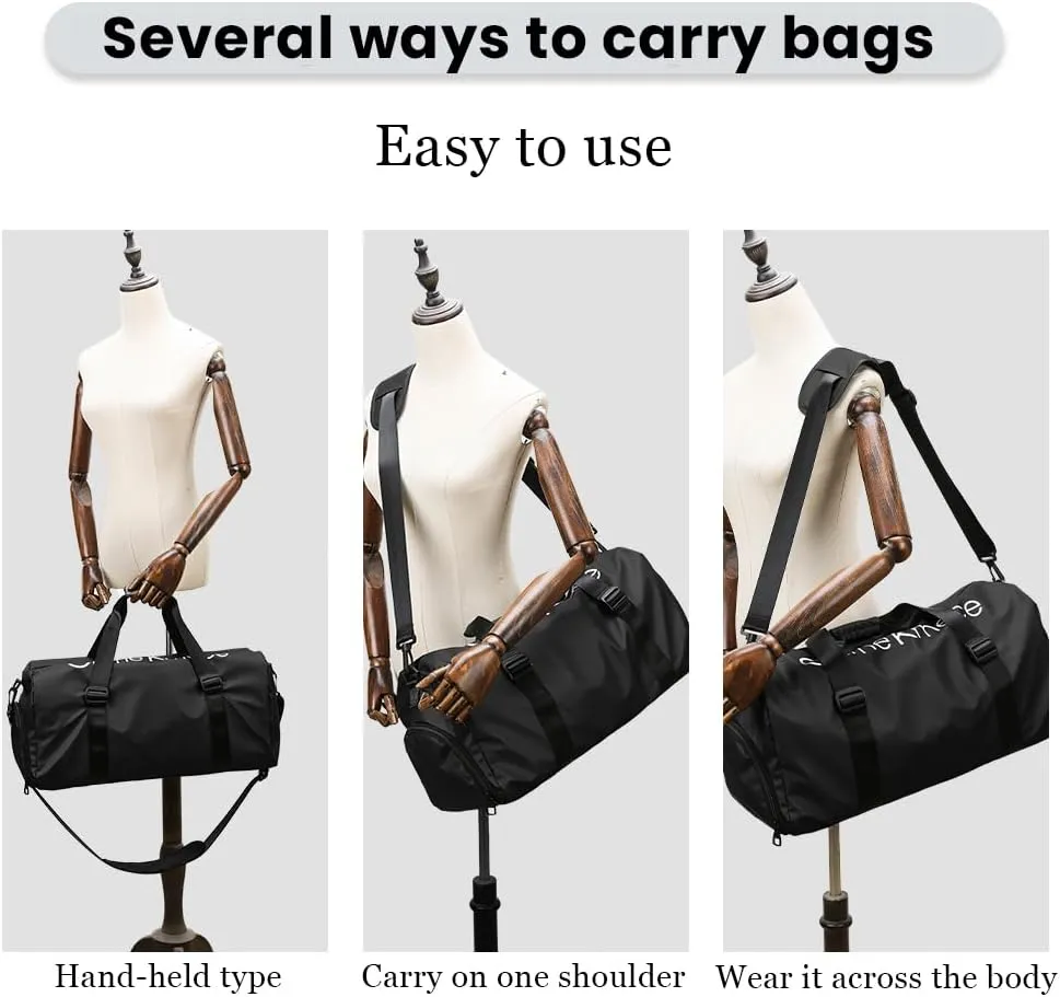 Gym Duffle Bag for Men Women with Shoe and Wet Compartment Sport Workout Waterproof Bags Large for Fitness Yoga Swimming Traveling Duffel (Black)