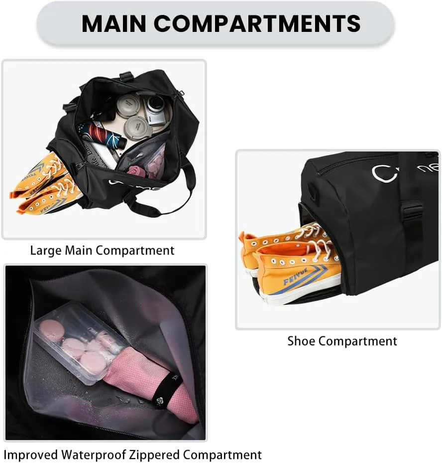 Gym Duffle Bag for Men Women with Shoe and Wet Compartment Sport Workout Waterproof Bags Large for Fitness Yoga Swimming Traveling Duffel (Black)
