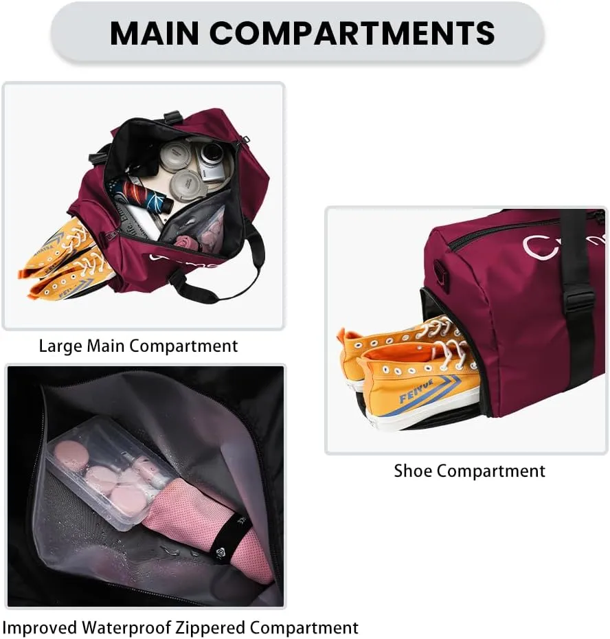 Gym Duffle Bag for Men Women with Shoe and Wet Compartment Sport Workout Waterproof Bags Large for Fitness Yoga Swimming Traveling Duffel (Red)