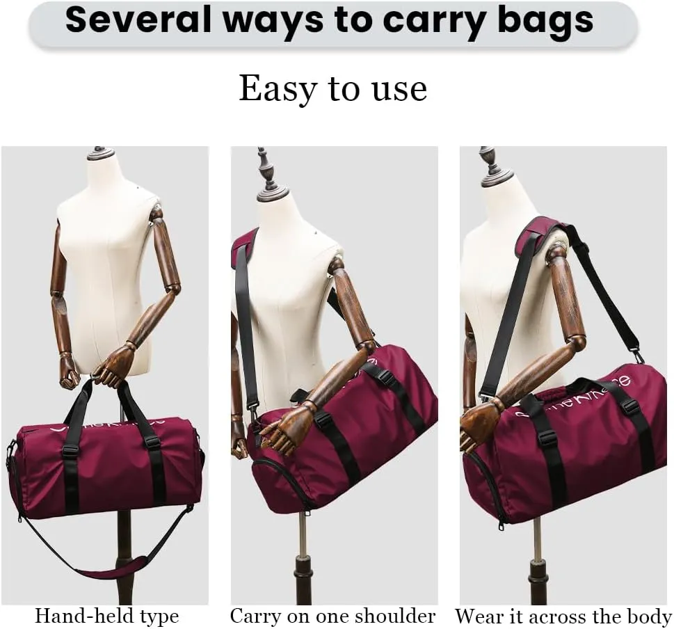 Gym Duffle Bag for Men Women with Shoe and Wet Compartment Sport Workout Waterproof Bags Large for Fitness Yoga Swimming Traveling Duffel (Red)