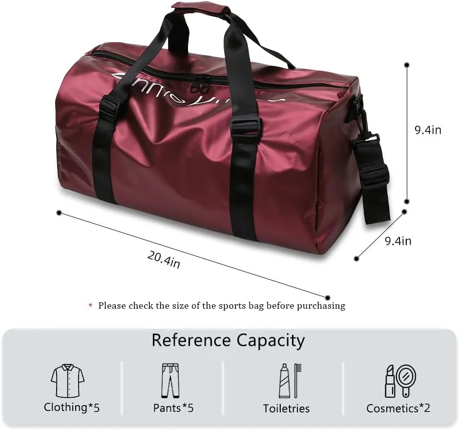 Gym Duffle Bag for Men Women with Shoe and Wet Compartment Sport Workout Waterproof Bags Large for Fitness Yoga Swimming Traveling Duffel (Red)