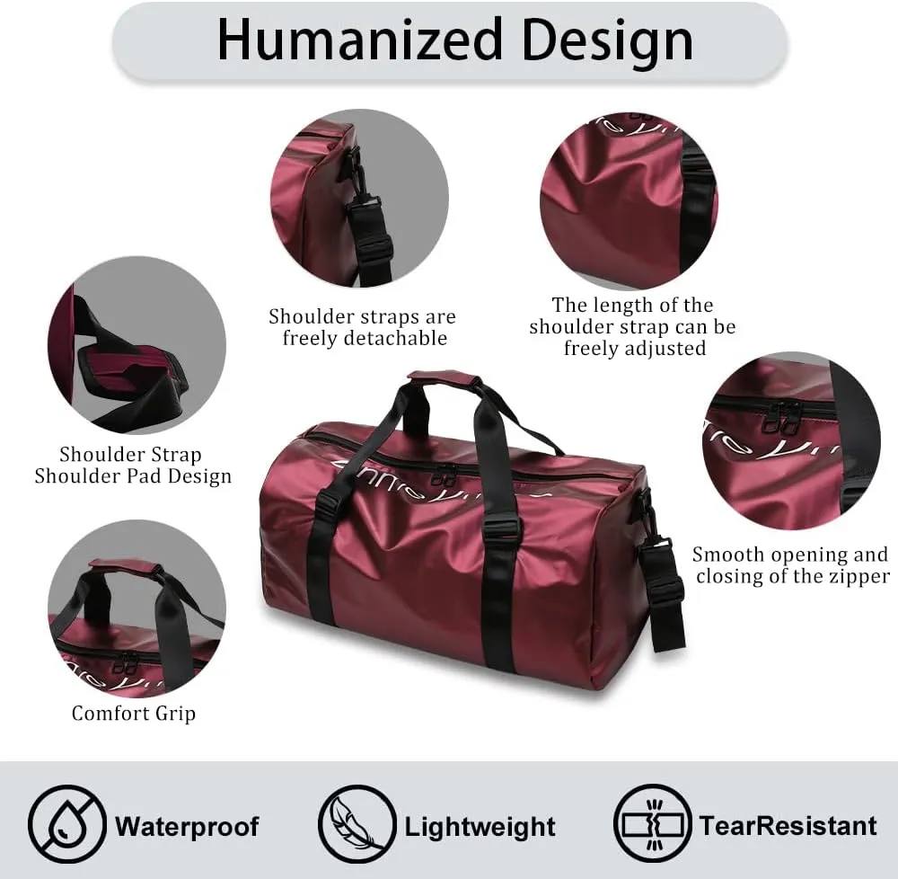 Gym Duffle Bag for Men Women with Shoe and Wet Compartment Sport Workout Waterproof Bags Large for Fitness Yoga Swimming Traveling Duffel (Red)
