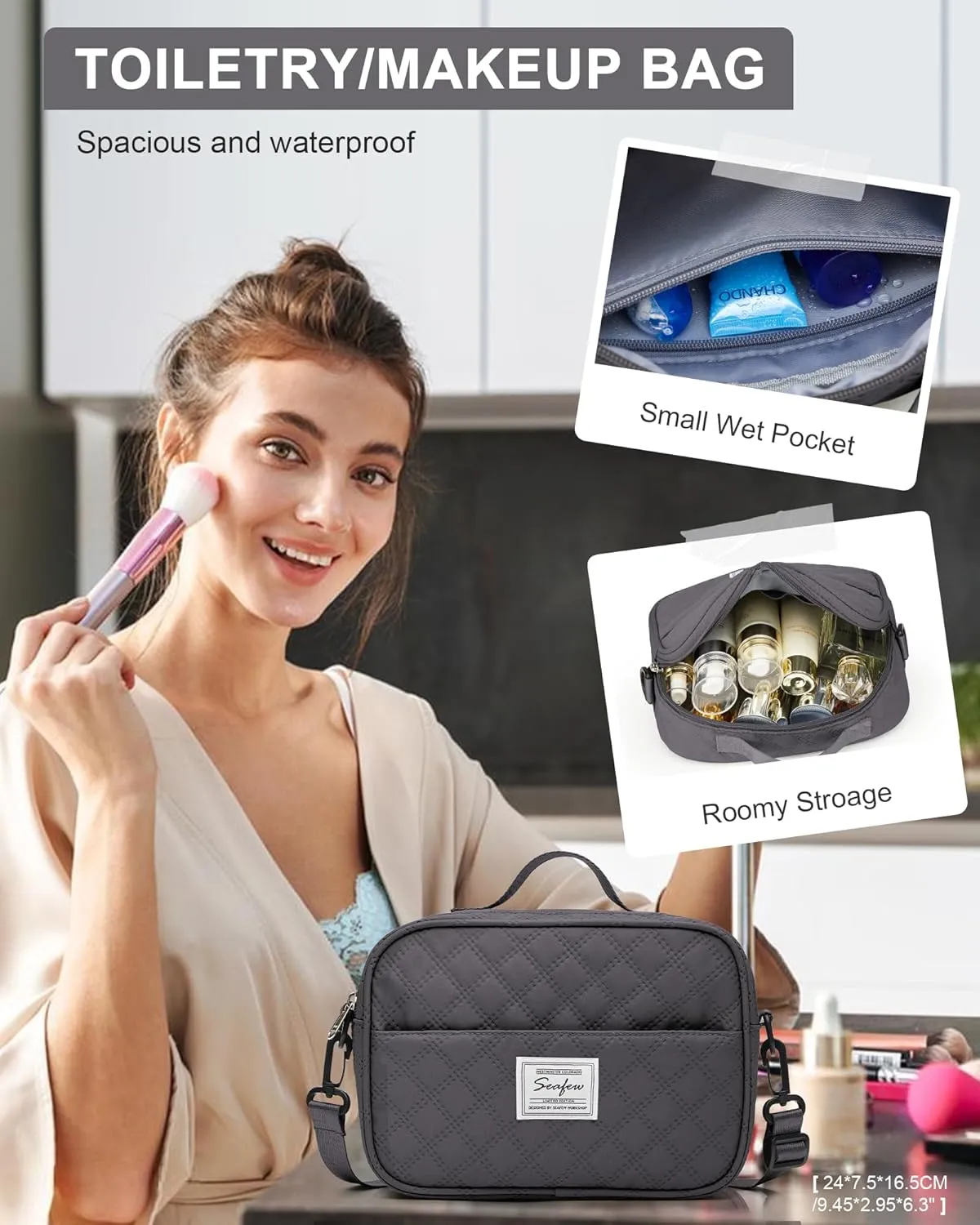 Gym Duffle Bag for Women with Shoe Compartment Waterproof Travel Tote Bags Personal Item Carry On Weekender Overnight Bags with Toiletry Bag Swimming Yoga Bags Hospital Holdalls Black Grey