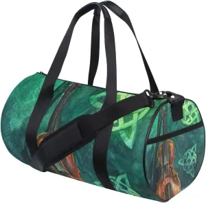 Gym Sports Dance Travel Duffel Bag Vintage Irish Violin With Fiddlestick Luggage Bag for Weekender Sports Vacation
