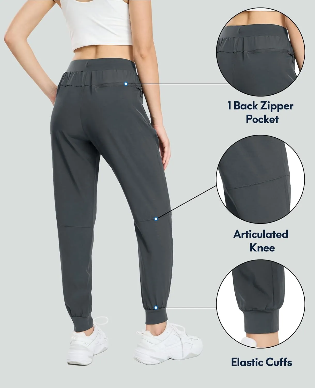 Haimont Women's Hiking Pants Joggers Lightweight Quick Dry Elastic Waist Stretch Pants with Zip Pockets Travel Camping
