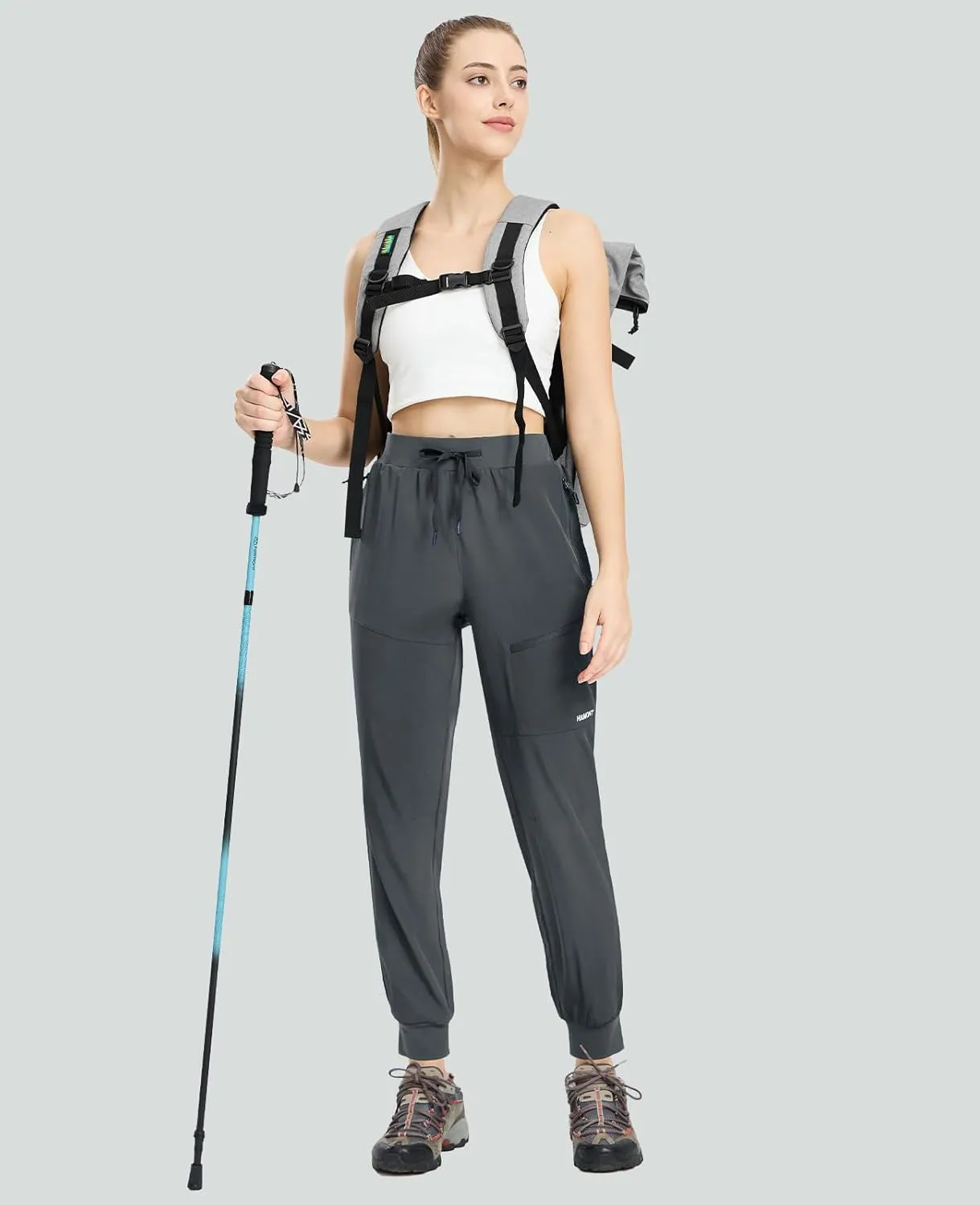 Haimont Women's Hiking Pants Joggers Lightweight Quick Dry Elastic Waist Stretch Pants with Zip Pockets Travel Camping