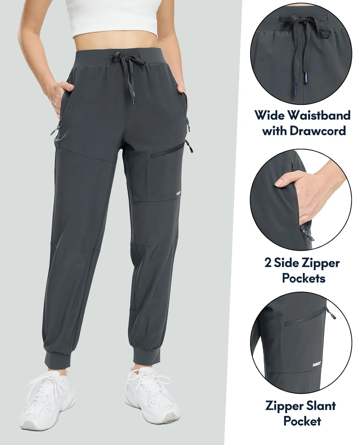 Haimont Women's Hiking Pants Joggers Lightweight Quick Dry Elastic Waist Stretch Pants with Zip Pockets Travel Camping
