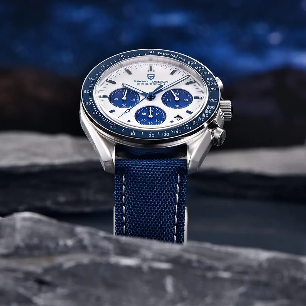 HaiQin Pagani Design 1701 Men's Watches Japanese VK63 Quartz Movement Stainless Steel Strap Waterproof Casual Dress Analog Watch Professional Chronograph