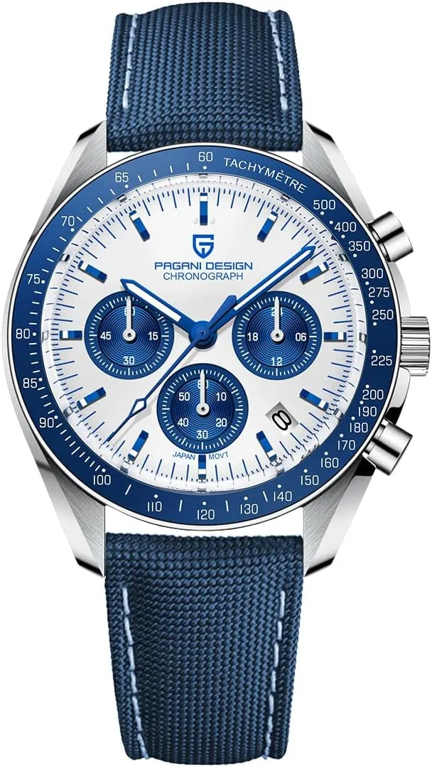 HaiQin Pagani Design 1701 Men's Watches Japanese VK63 Quartz Movement Stainless Steel Strap Waterproof Casual Dress Analog Watch Professional Chronograph