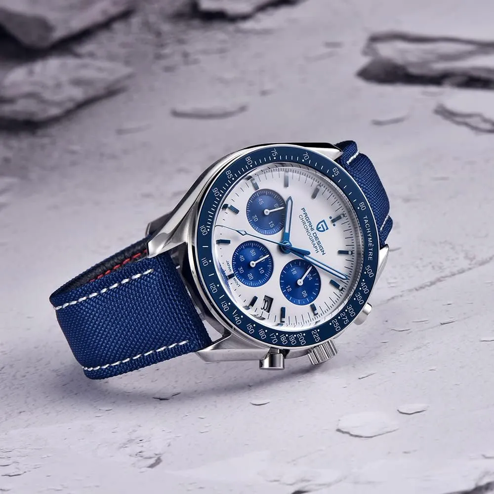 HaiQin Pagani Design 1701 Men's Watches Japanese VK63 Quartz Movement Stainless Steel Strap Waterproof Casual Dress Analog Watch Professional Chronograph