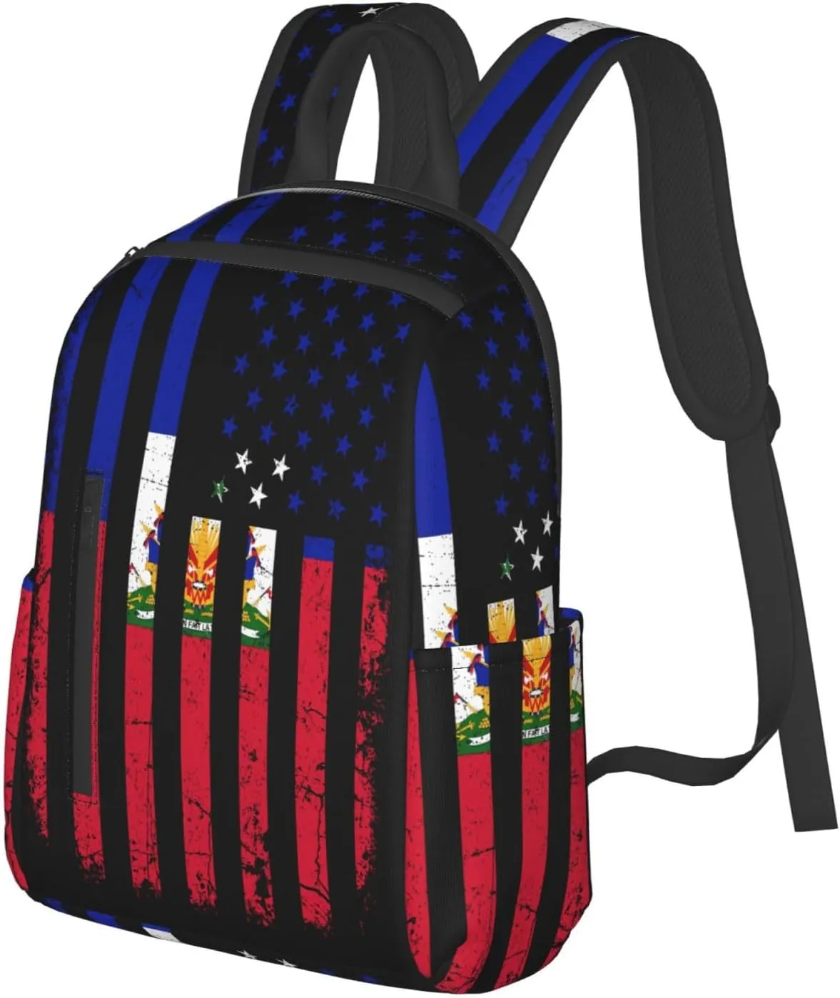 Haitian American Flag Haitian Roots Casual Backpacks Large Capacity Laptop Backpack Sports Fitness Rucksack Travel Carry-On Daypack Work Bag for Outdoor Camping