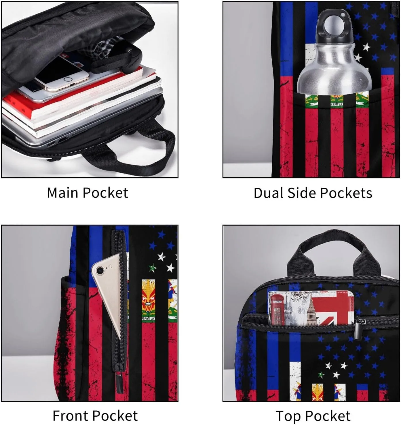 Haitian American Flag Haitian Roots Casual Backpacks Large Capacity Laptop Backpack Sports Fitness Rucksack Travel Carry-On Daypack Work Bag for Outdoor Camping