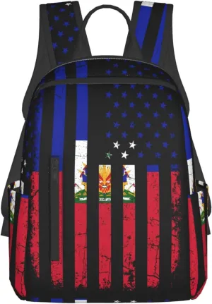 Haitian American Flag Haitian Roots Casual Backpacks Large Capacity Laptop Backpack Sports Fitness Rucksack Travel Carry-On Daypack Work Bag for Outdoor Camping