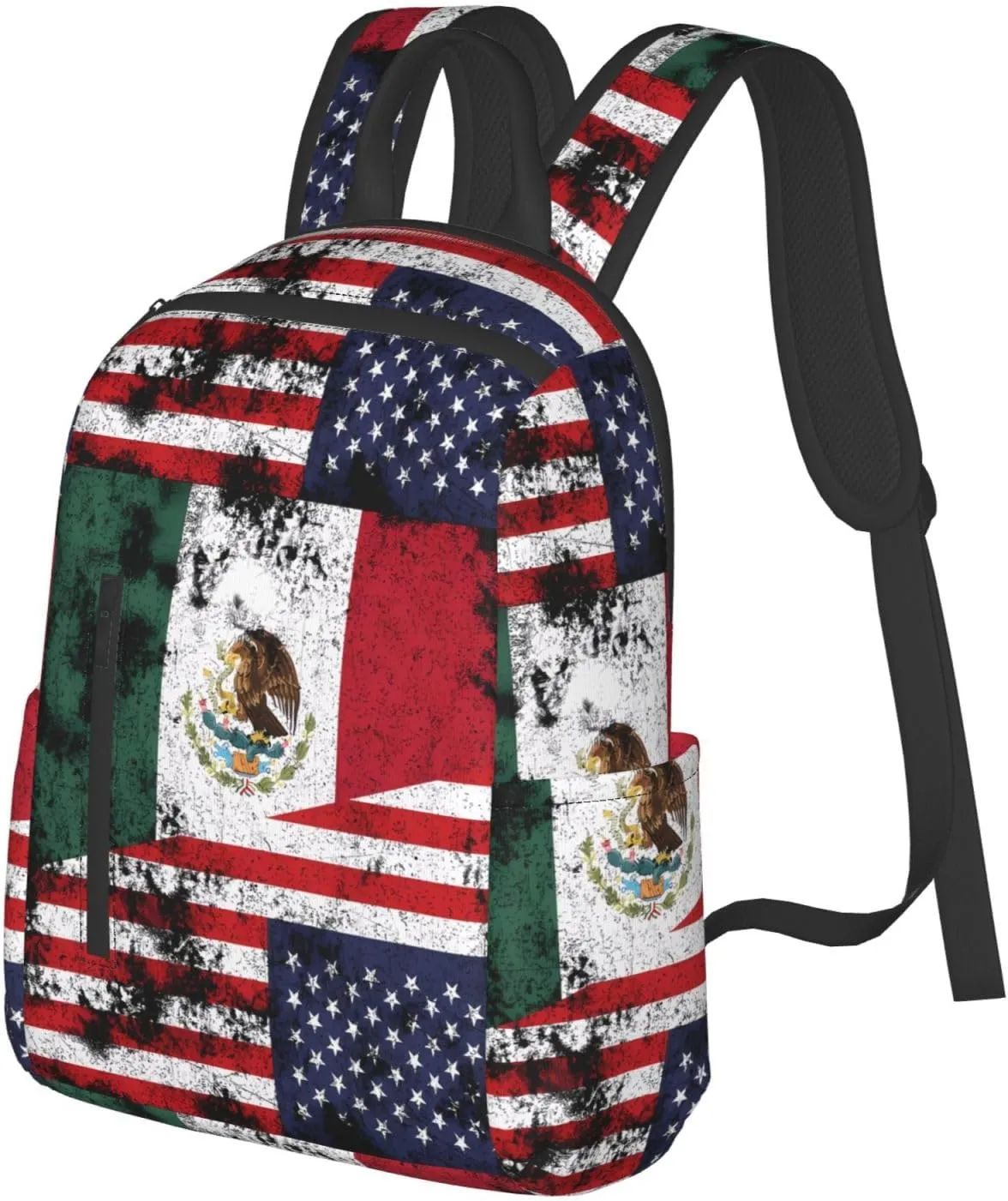 Half Mexico American Flag Travel Backpacks Casual Laptop Backpack Sport Rucksack Large Capacity Daypack Multi-Pockets Adjustable Strap Bag for Working Hiking