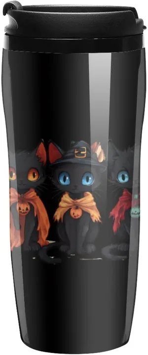 Halloween-cat Coffee Mug with Lid Portable Tumbler Water Bottle for Travel Business 350ml