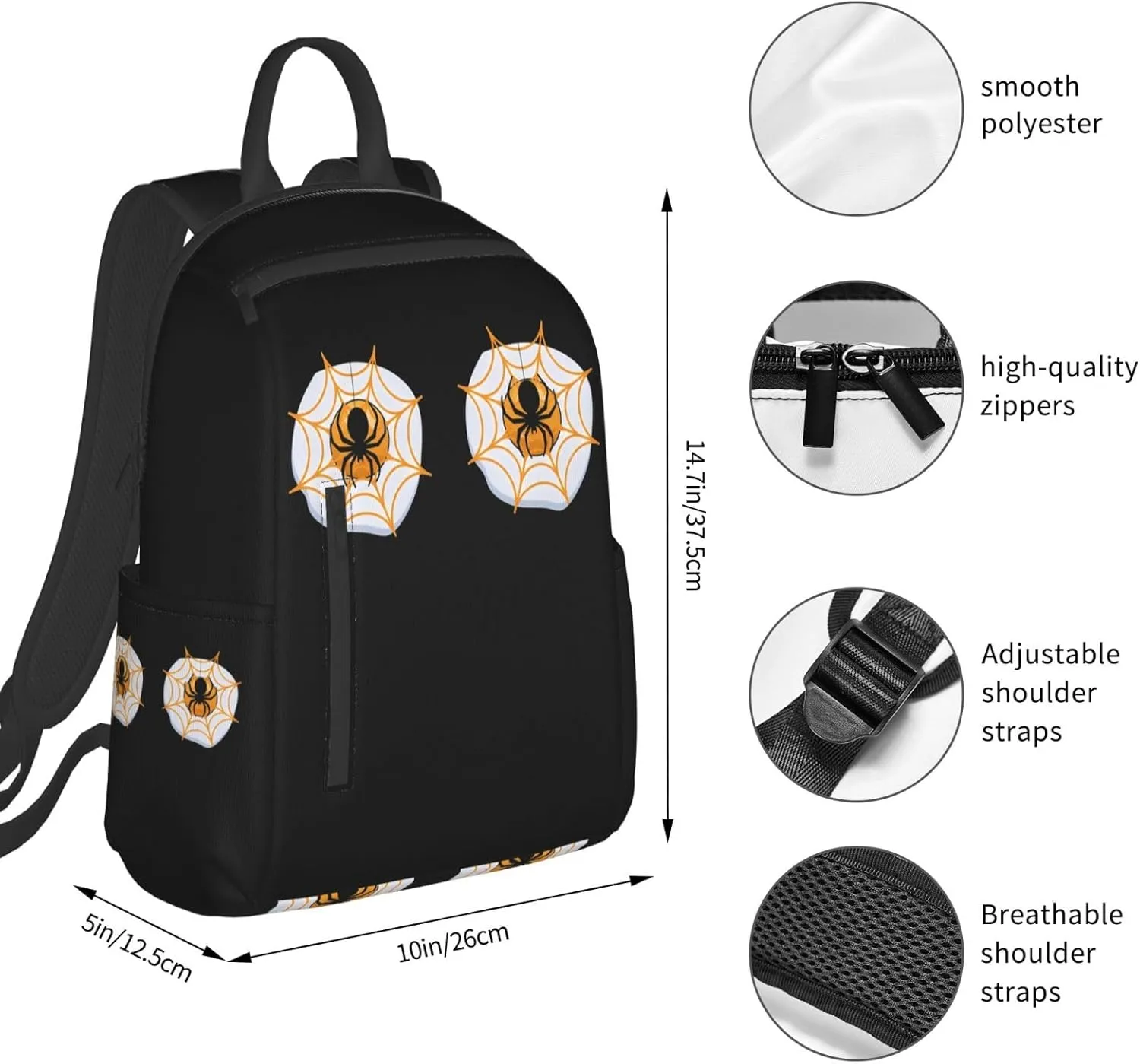 Halloween Eggs Boobs Spider Casual Backpacks Large Capacity Laptop Backpack Sports Rucksack Travel Daypack Adjustable Shoulder Strap Work Bag for Outdoor Camping