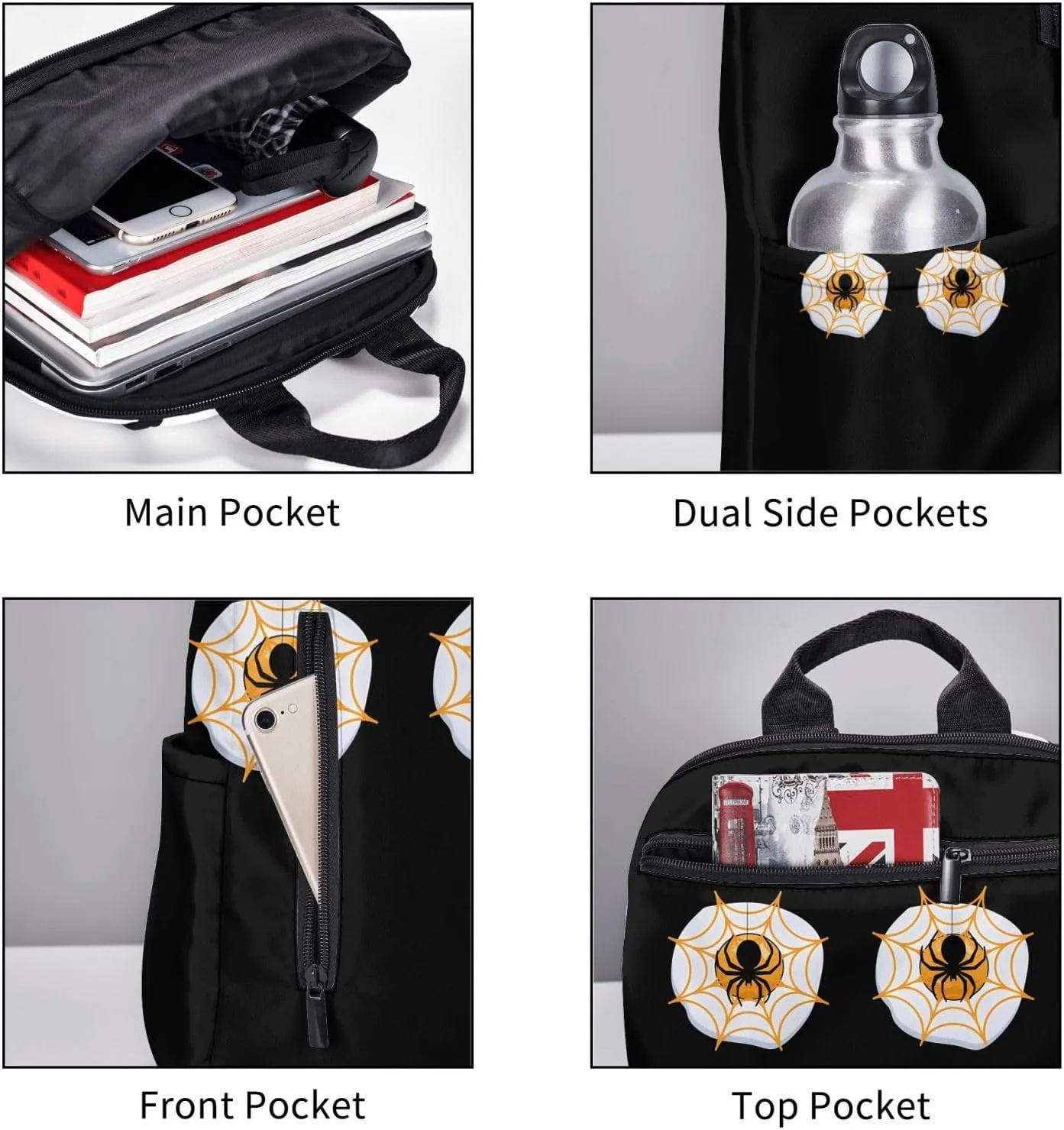 Halloween Eggs Boobs Spider Casual Backpacks Large Capacity Laptop Backpack Sports Rucksack Travel Daypack Adjustable Shoulder Strap Work Bag for Outdoor Camping