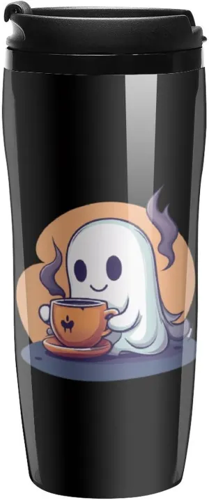 Halloween Ghost Coffee Coffee Mug with Lid Portable Tumbler Water Bottle for Travel Business 350ml