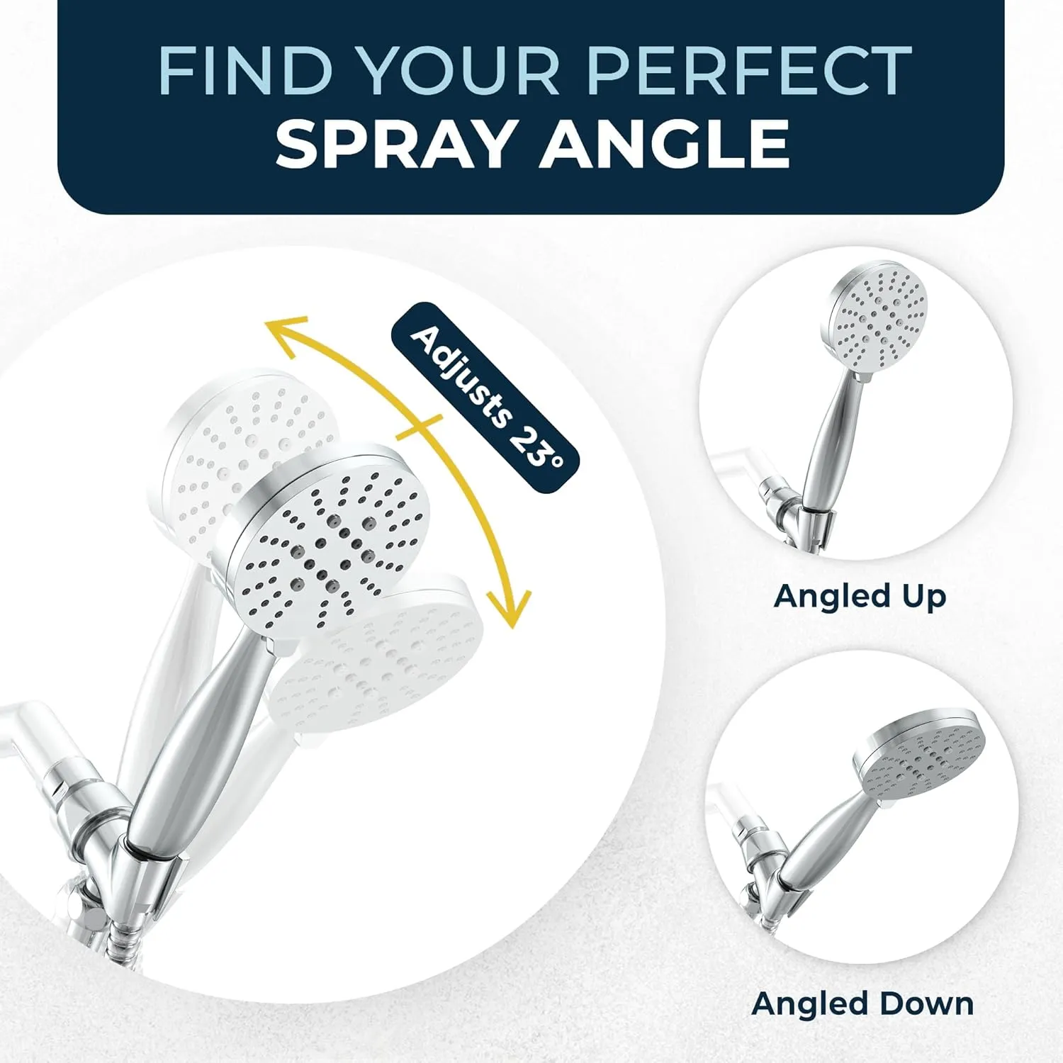 HammerHead Showers® ALL METAL 3-Spray Handheld Shower Head with Long Hose and Holder - CHROME - 2.5 GPM High Pressure Shower Head with Handheld Sprayer - WIDE, MASSAGE, and MIST Sprays